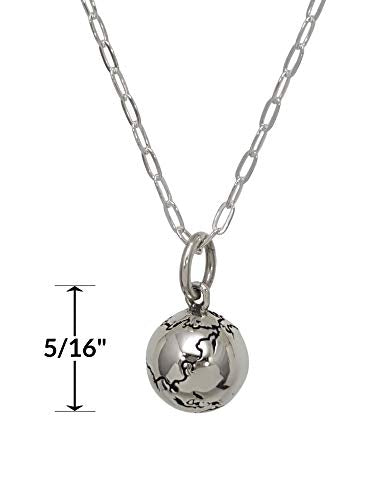 Sterling Silver Tiny Earth World Globe 3D Charm Necklace, 18"