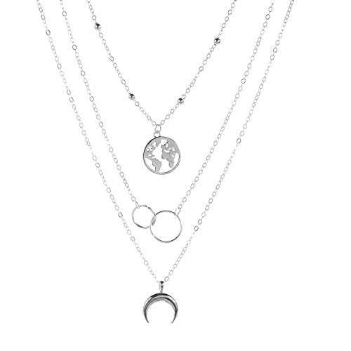 B World Map Pendant Necklace Chain