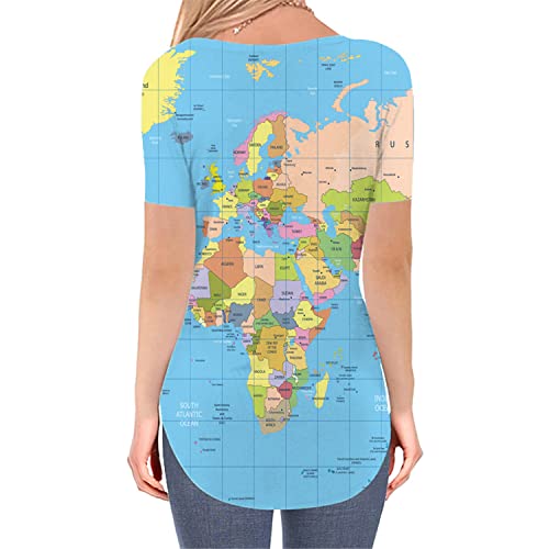 World Map Tshirt Women Earth Shirt V Neck Globe Tshirts