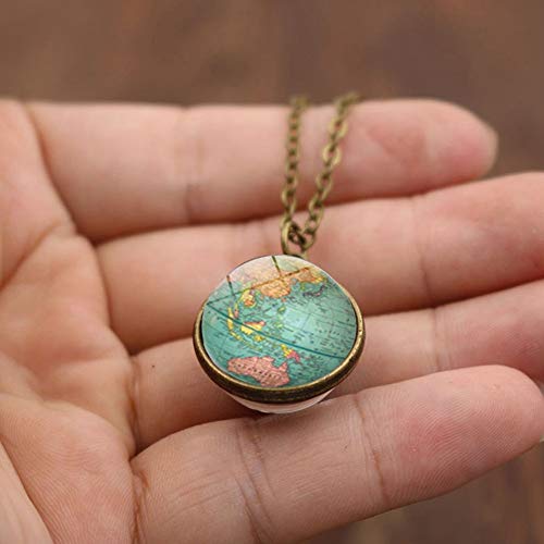 World Map Glass Ball Necklace Double-sided Time Gemstone Pendant