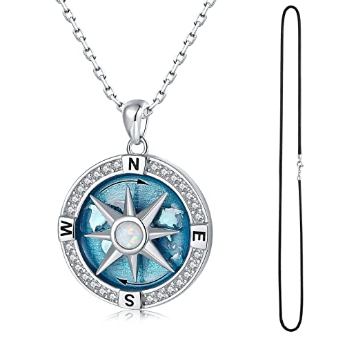 Navy-Anchor Travel-Map Rotatable Compass Necklace