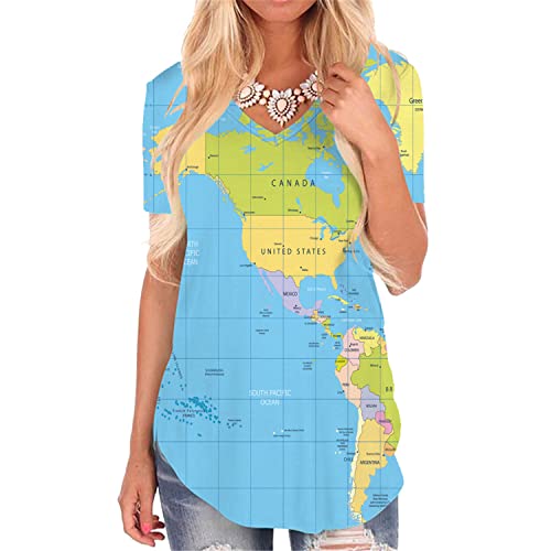 World Map Shirt Womens V Neck Globe Tshirt