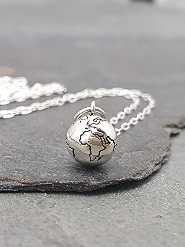 Sterling Silver Tiny Earth World Globe 3D Charm Necklace, 18"