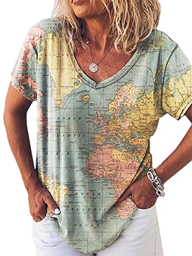 World Map V-Neck Short Sleeve T-Shirt
