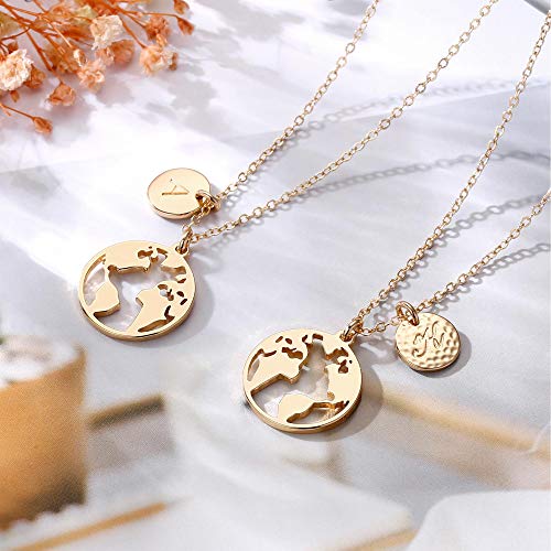 14K Gold Plated Round Disc Globe World Map Necklace