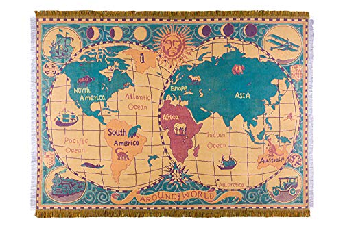 World Map Throw Blanket Reversible Couch Cover (L: 71x91)