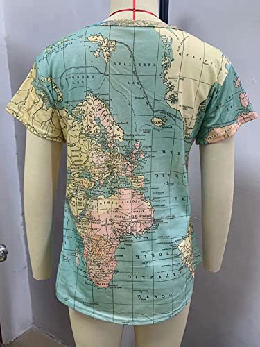 World Map V-Neck Short Sleeve T-Shirt