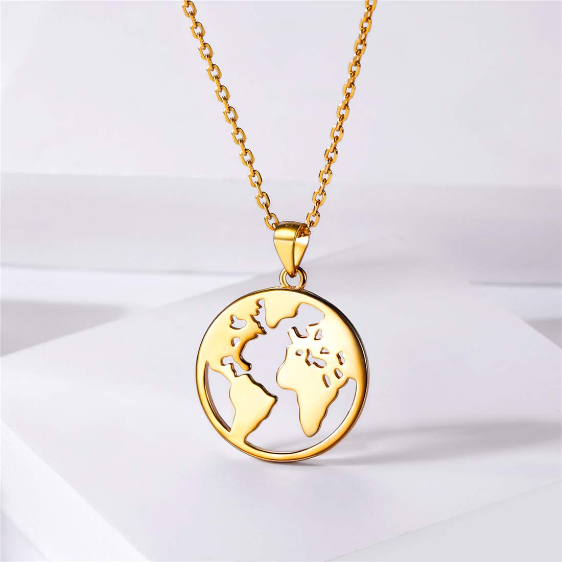 Earth Necklace 18K Gold Plated Sterling Silver World Map