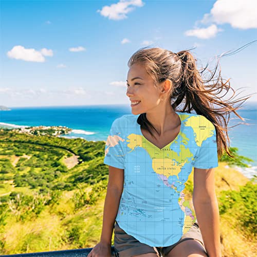 World Map Tshirt Women Earth Shirt V Neck Globe Tshirts