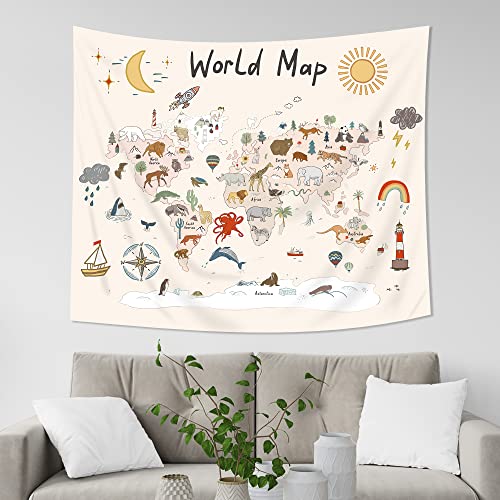 World Map Kids Tapestry 59Wx51H Inches