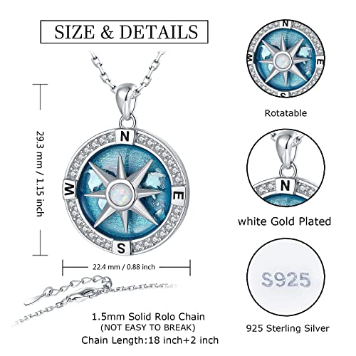 Navy-Anchor Travel-Map Rotatable Compass Necklace