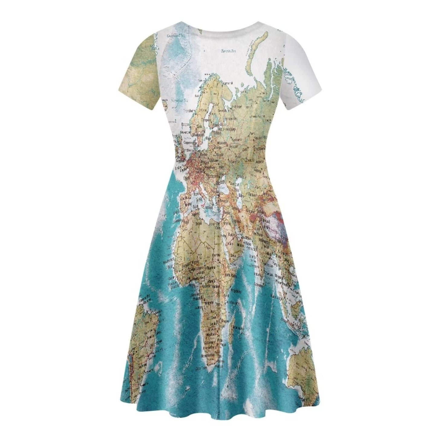 World Map Graphic Dress Short Sleeve Summer Dresses