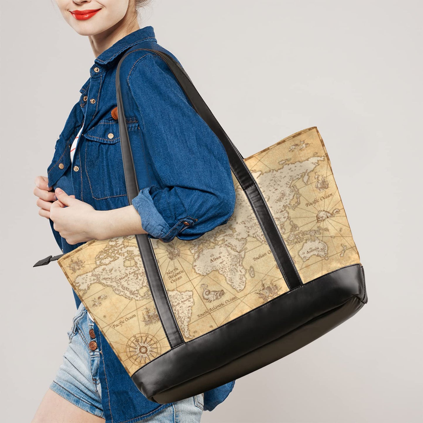 World Map Laptop Tote Bag for Women 15.6 inch