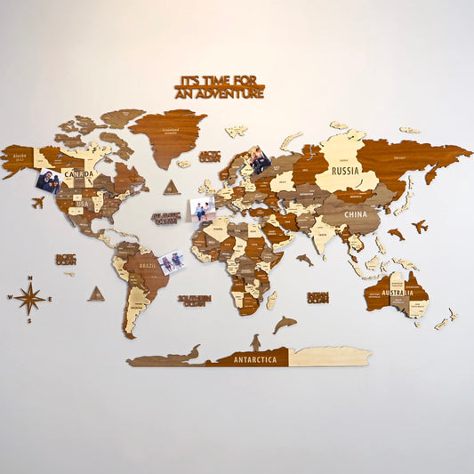 Multilayered 3D Wooden World Map