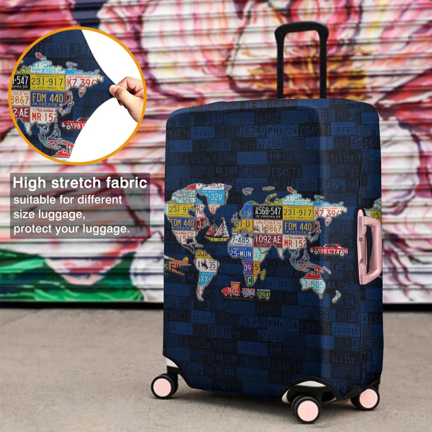 World Travel License Plate Map Suitcase Cover Fit 22-24 Inch Luggage