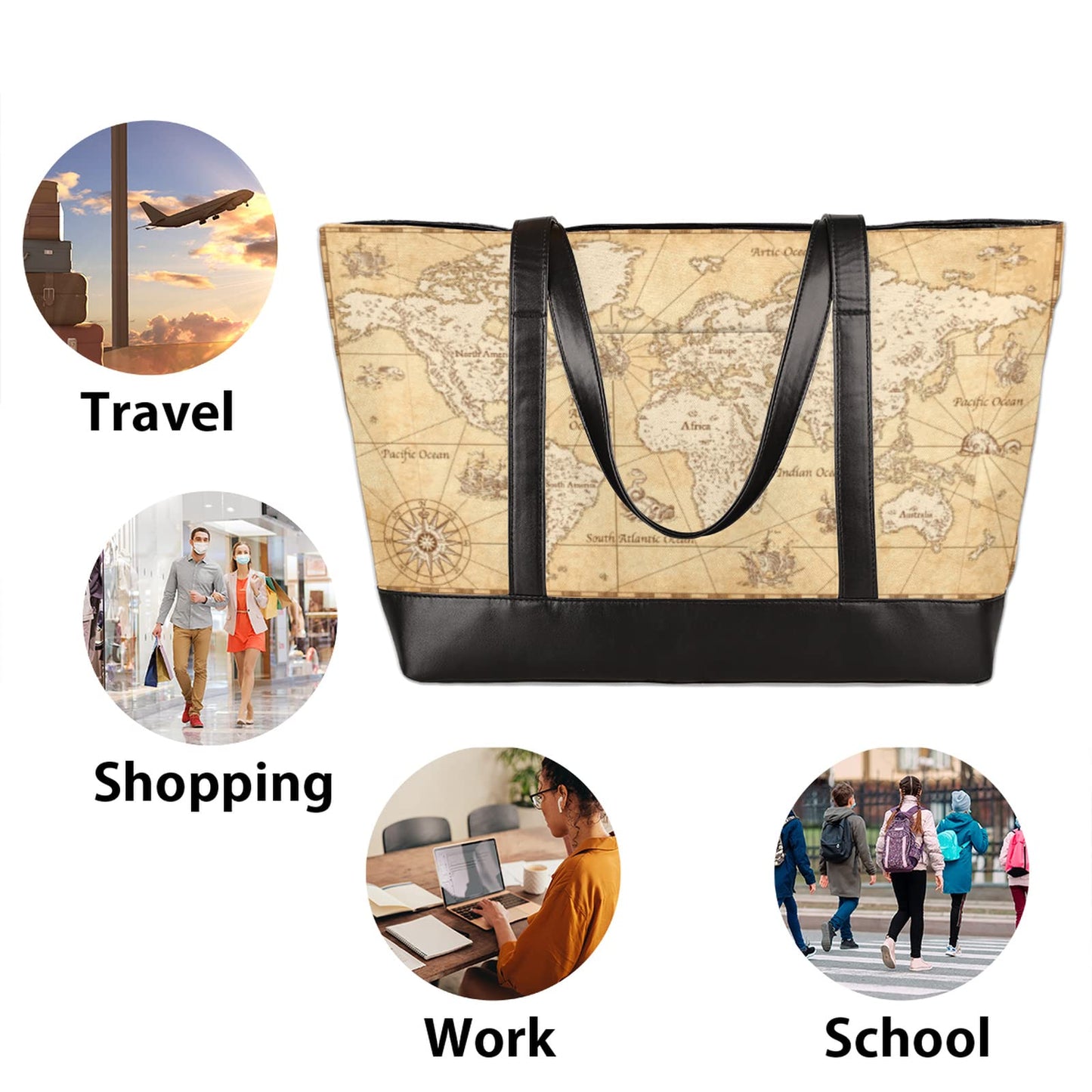 World Map Laptop Tote Bag for Women 15.6 inch
