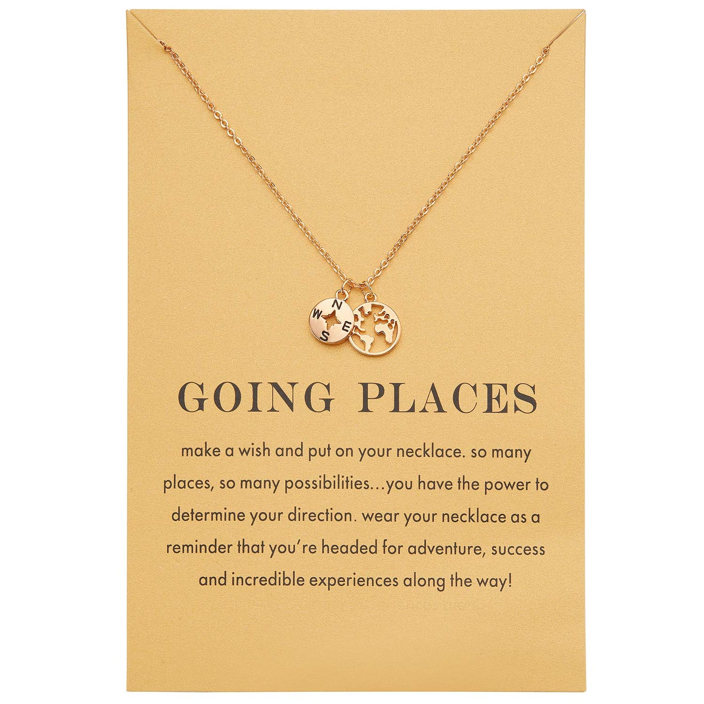 Dainty Yellow Gold Plated Compass World Map Pendant Necklace