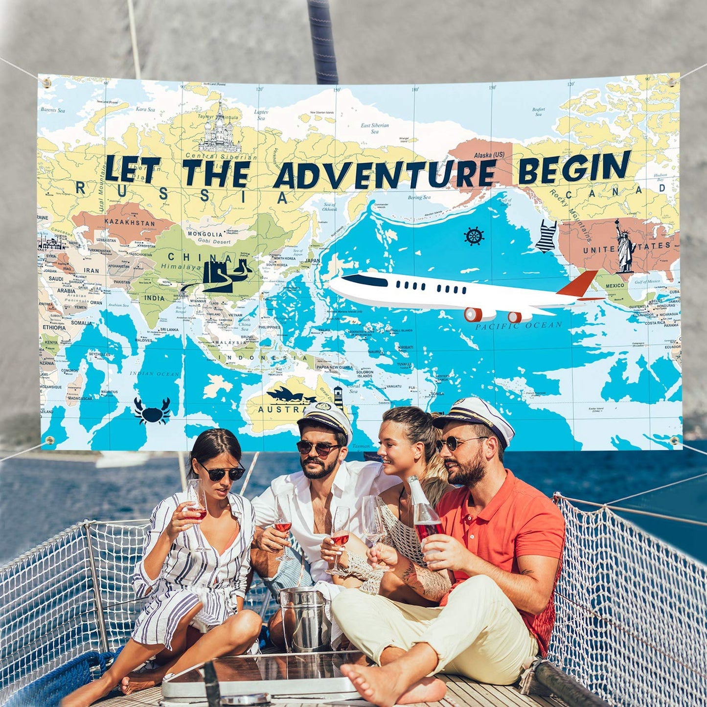 Adventure Awaits Backdrop Large Travel Theme Banner Prop 6 x 3.6 Feet