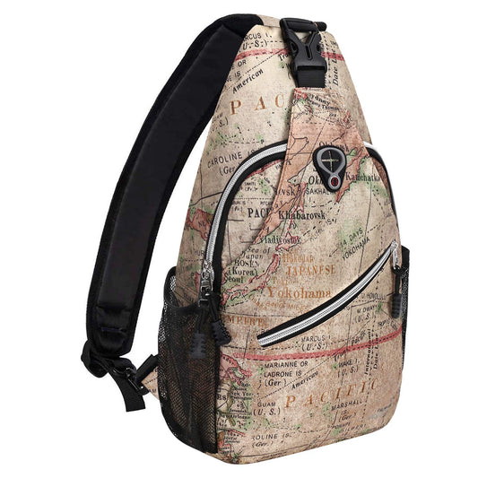 World Map Travel Hiking Daypack Pattern Rope Crossbody Shoulder Bag