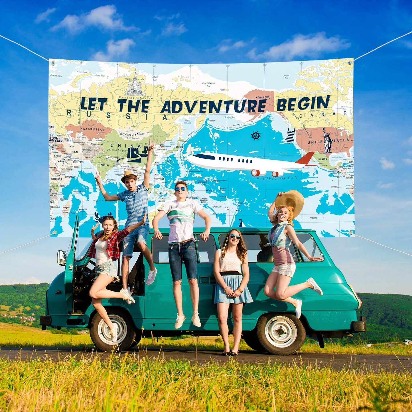 Adventure Awaits Backdrop Large Travel Theme Banner Prop 6 x 3.6 Feet