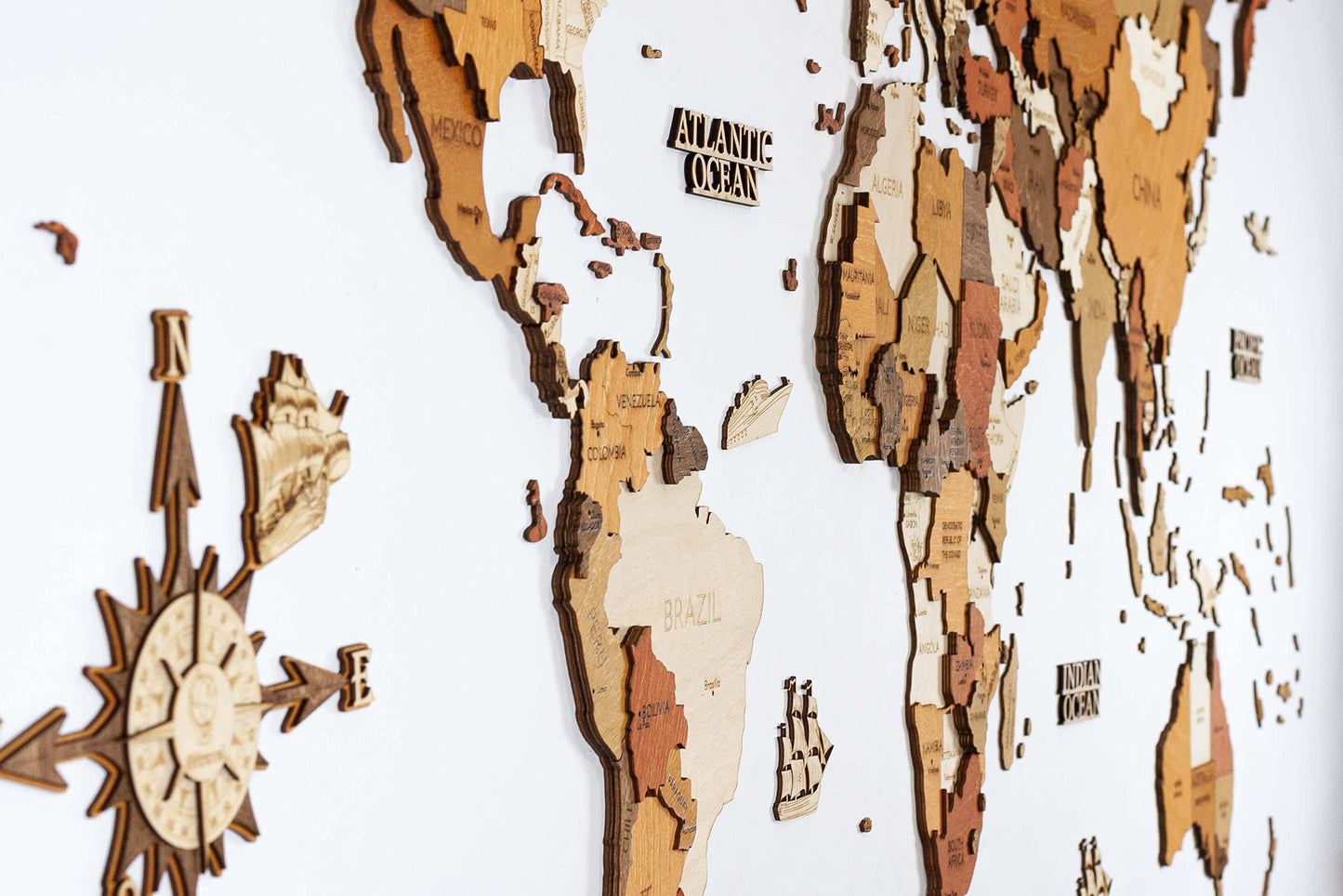 Wooden World map wall decoration - multilayer (L150 - Adventurer 59x33.5in 150x85cm)