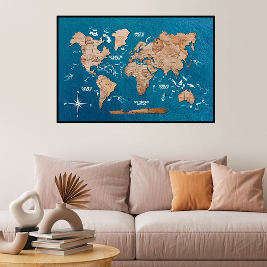 3D World Map On Board Housewarming Gift (Medium, Board, Terra)