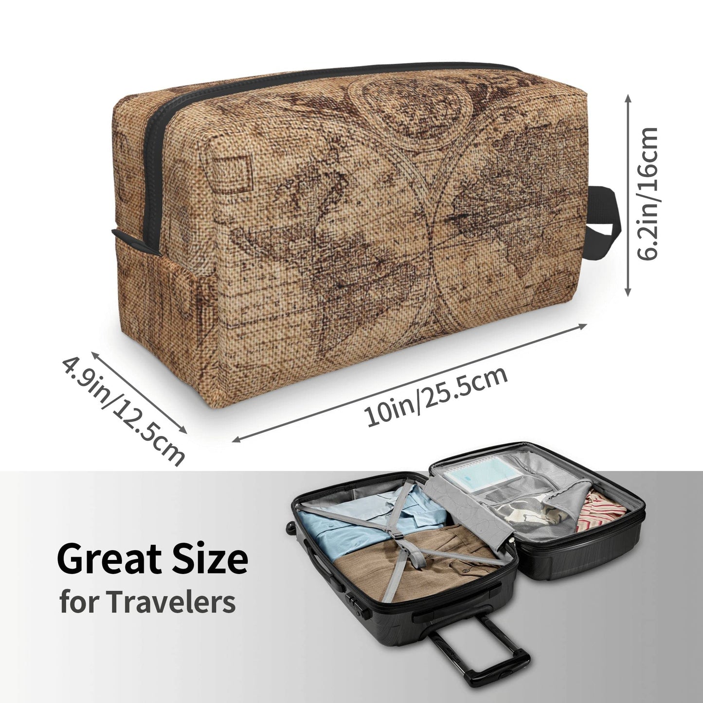 Waterproof Cosmetic Bag, Copper Engraving Style World Map