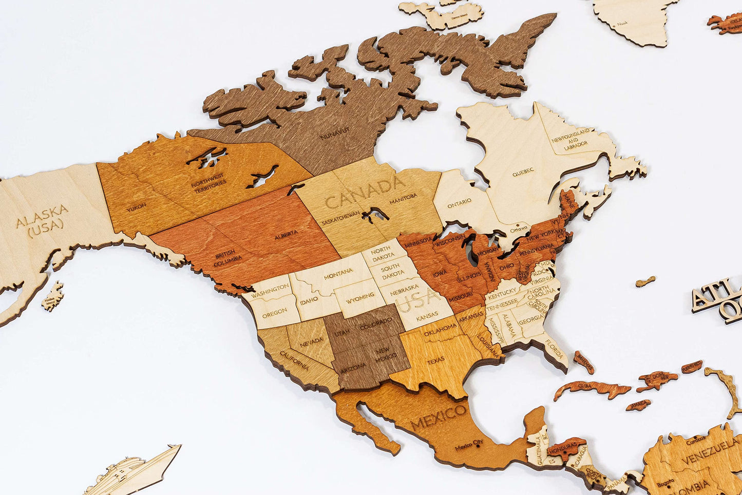 Wooden World map wall decoration - multilayer (L150 - Adventurer 59x33.5in 150x85cm)